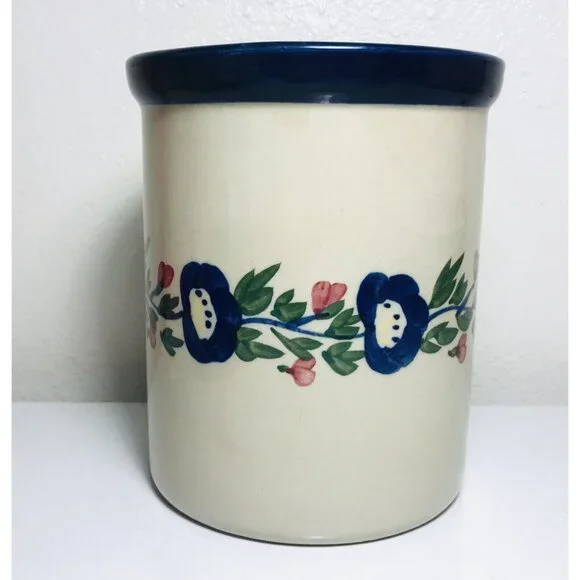 Ceramic Crock Floral Design Decorative Countertop 5.5" Utensil Holder 1 Quart - Picture 3 of 7